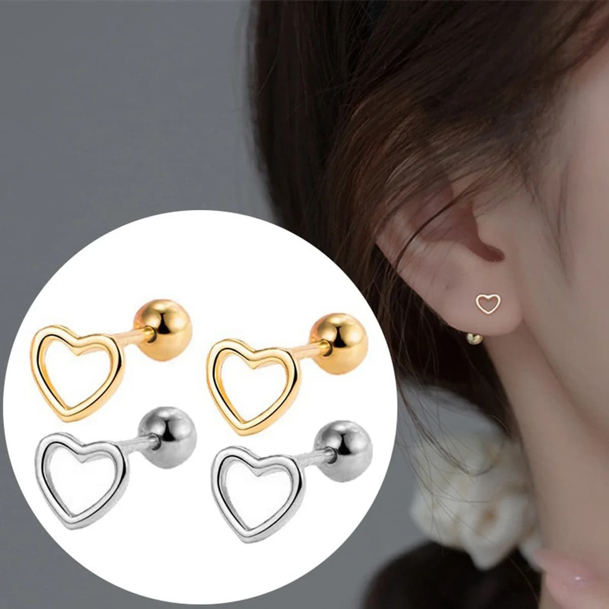 Hollow Love Ear Nail Peach Heart Screw Ear Nail 2024 New Earrings Niche Light Luxury High Sense