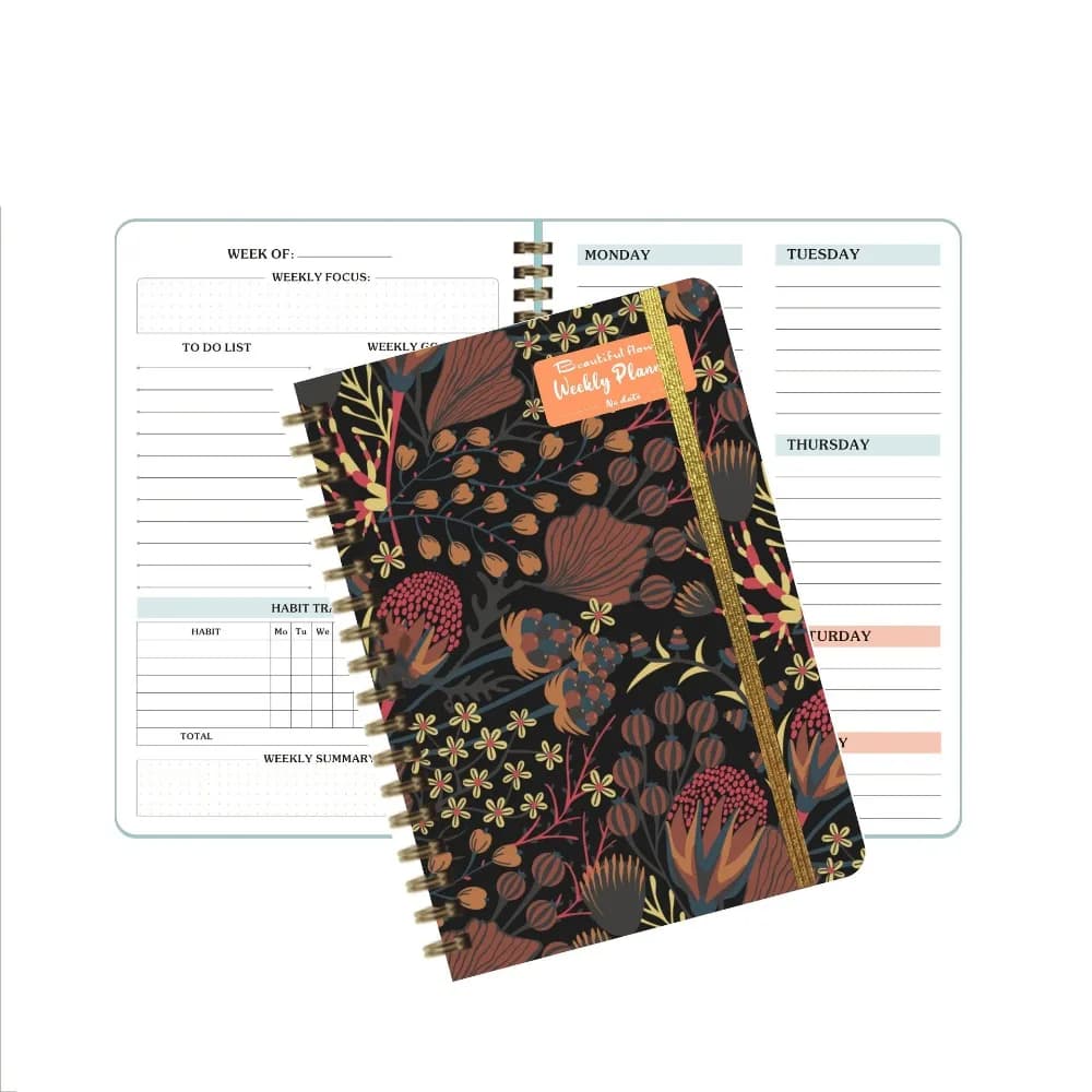 Agenda settimanale portatile A5, senza data, efficienza, agenda settimanale con cinghie, agenda, promemoria, quaderno a spirale, scuola