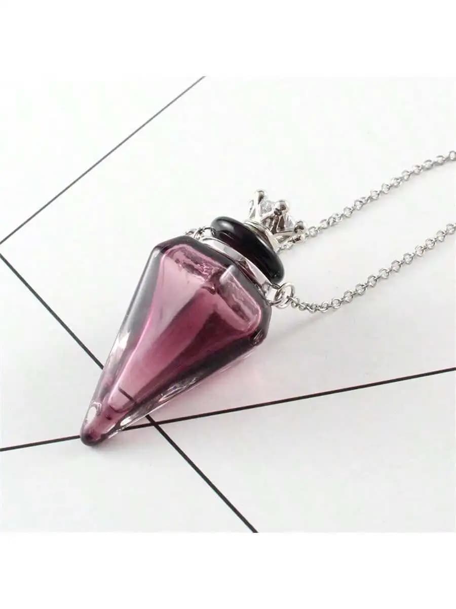 Purple Glass Vial Pendant Necklace With Titanium Steel Chain For Perfume Essential Oils Unisex Gift