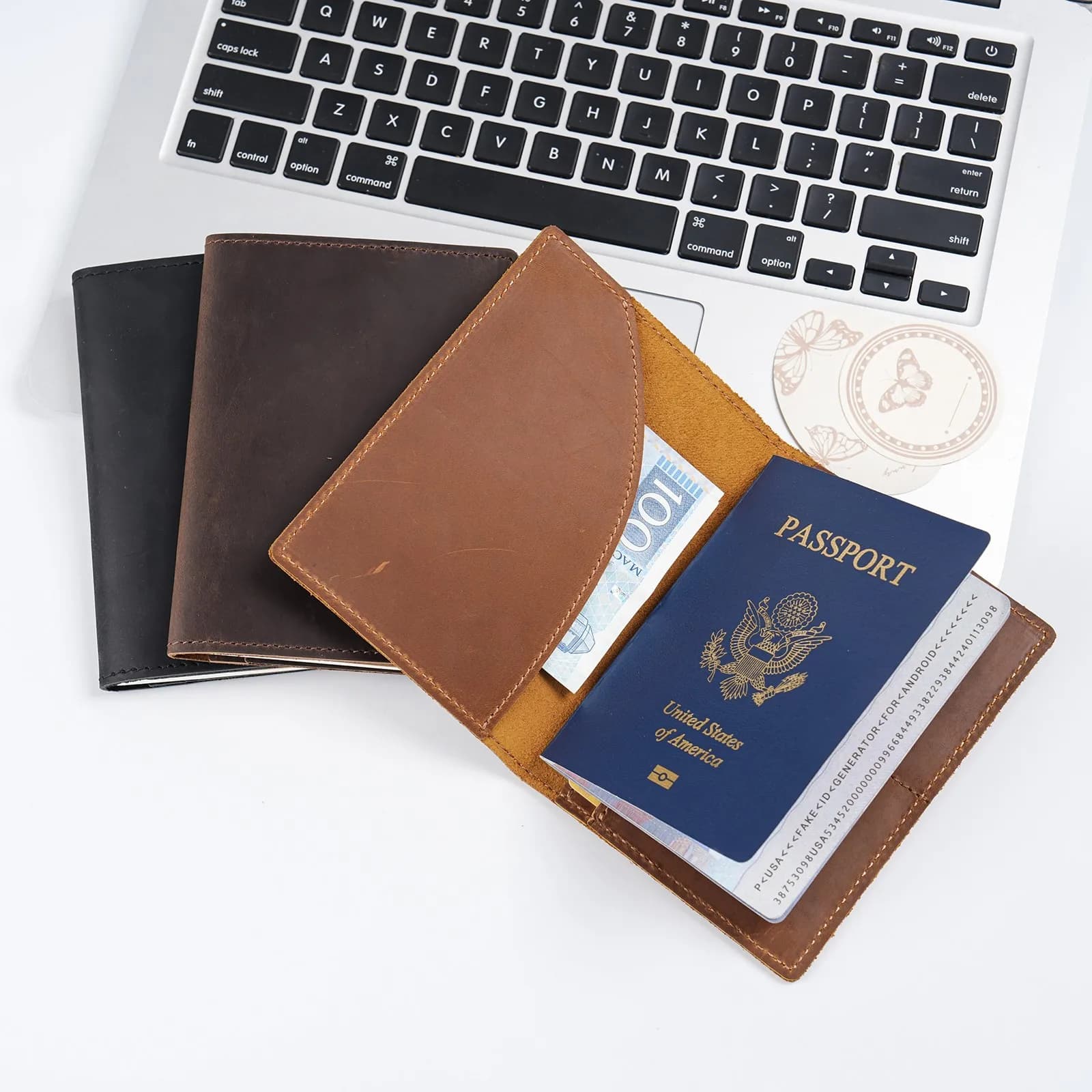 Porta passaporto in pelle per elementi essenziali da viaggio, custodia sottile per passaporto Portafoglio da viaggio Bifold Borsa per carte di credito per donna uomo