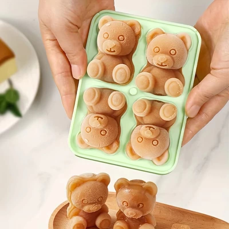 Stampo per cubetti di ghiaccio a forma di orsetto, 1 pezzo, in silicone alimentare flessibile, per congelatore