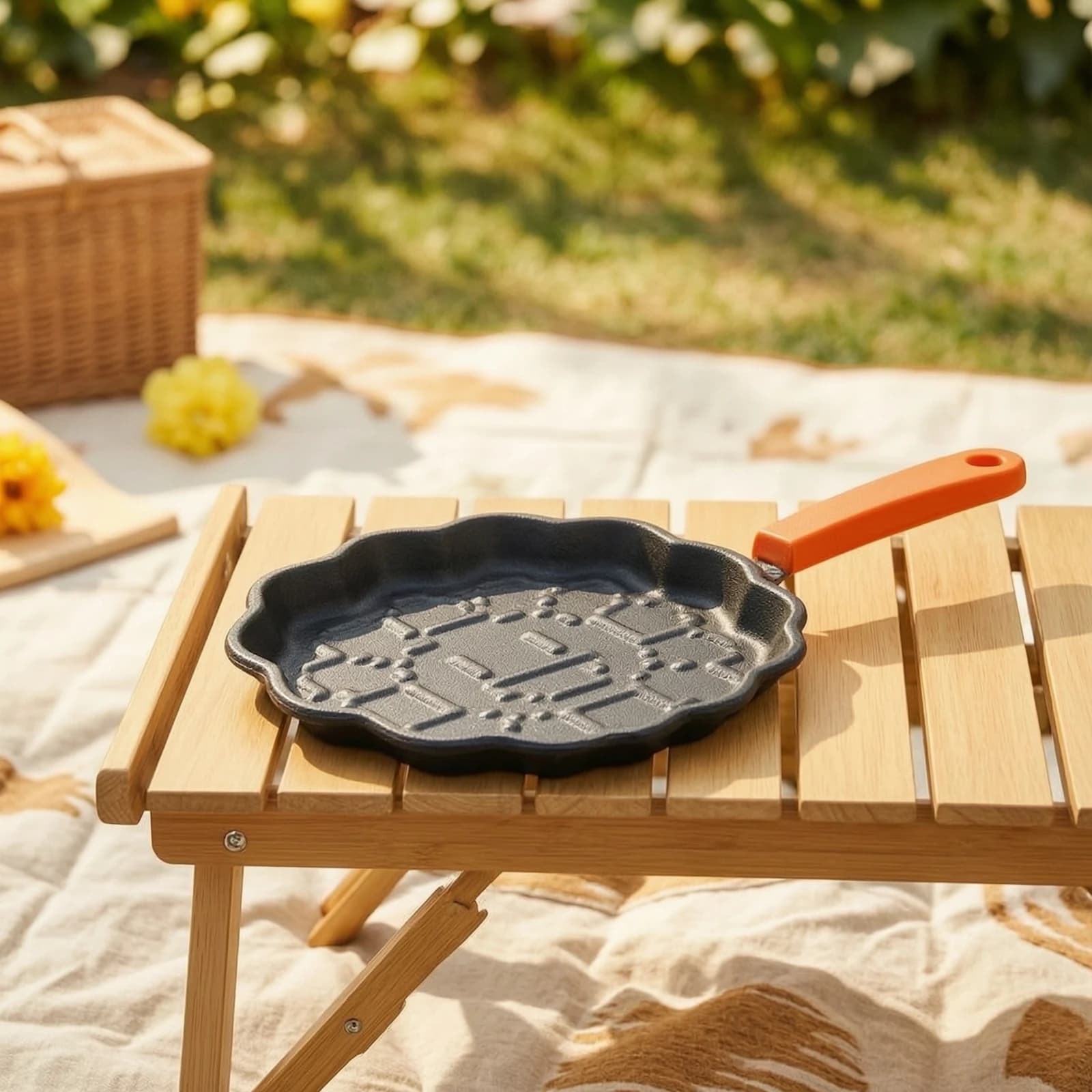 Sunflower Frying Pan Induction Compatible Scalloped Pan Cookware Shallow for Campers, Camping, Small Kitchens