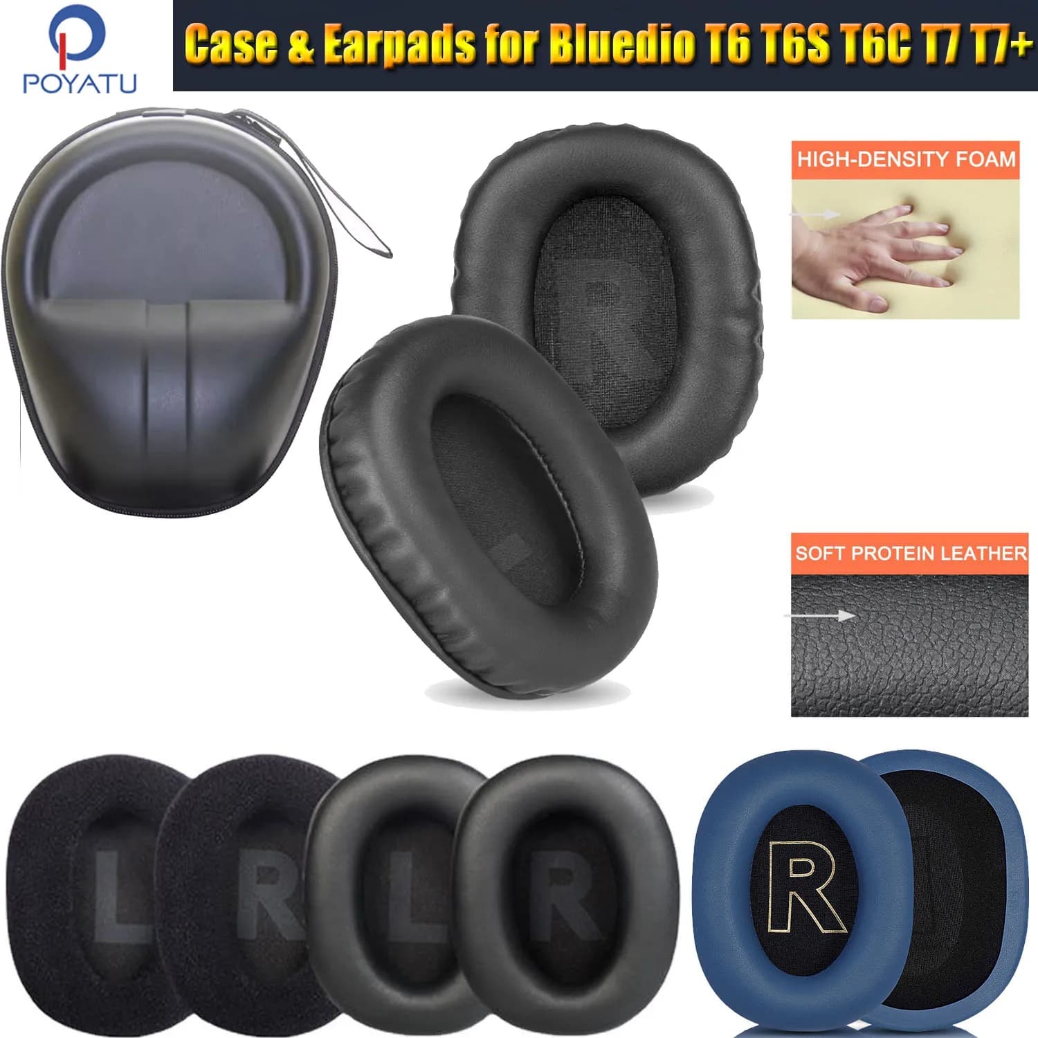 Poyatu Cuscinetti Auricolari FAI DA TE per Bluedio T6 T6S T6C T7 T7 + Cuffie Memory Foam Cuscinetti Auricolari Cuscini Paraorecchie Parti di Riparazione e Custodia Per Cuffie