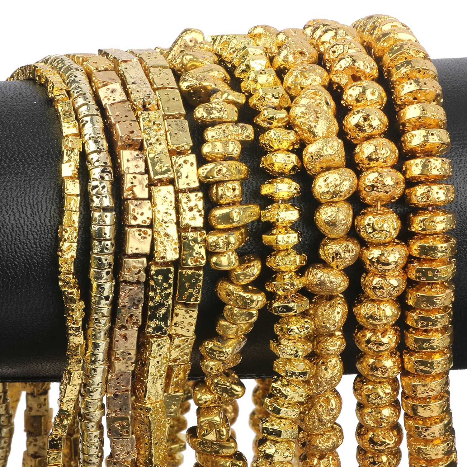 Gold Plated Natural Volcanic Lava Stone Round Irregular Dics Loose Spacer Beads for Jewelry Bracelet Necklace Making DIY Finding