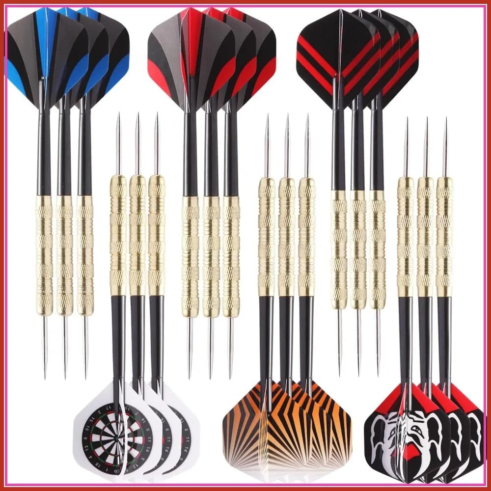 Set di 18 freccette con punta in acciaio per frecciera, alette in PVC con punta in metallo, accessori professionali da gioco