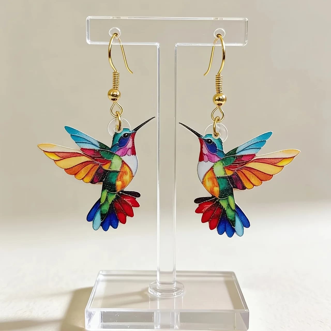 Bohemian Punk Style Rainbow Hummingbird Earrings, Vacation Style Statement Earrings for Daily, Vacation, and Party Wear