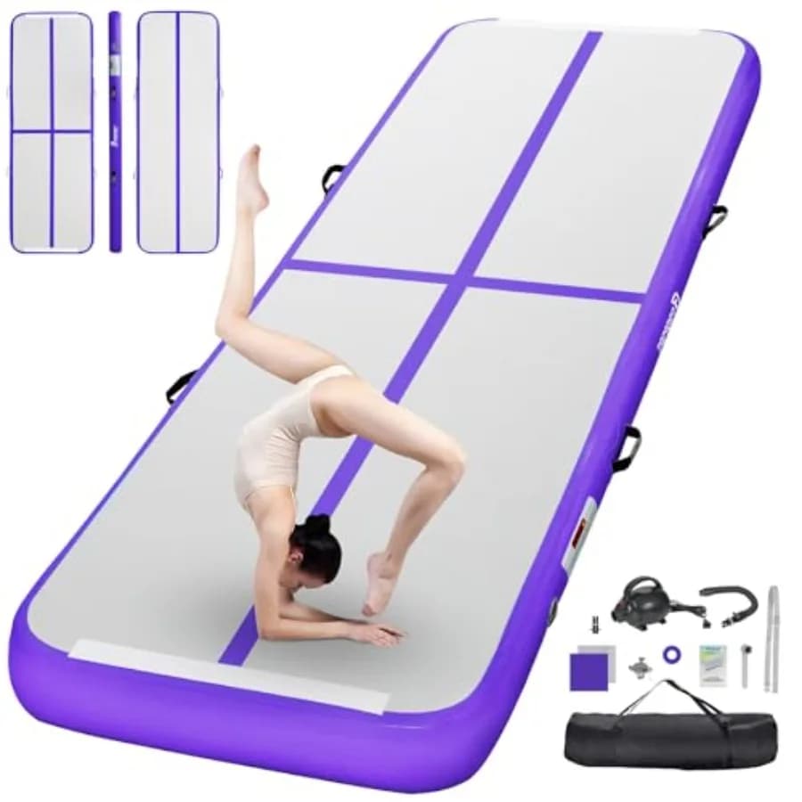 Gymnastics Inflatable Mat, for Domestic Training, Cheerleading, Yoga, Water Use; Blue PVC Material; Thickness 4/8 Inches Extra Padded