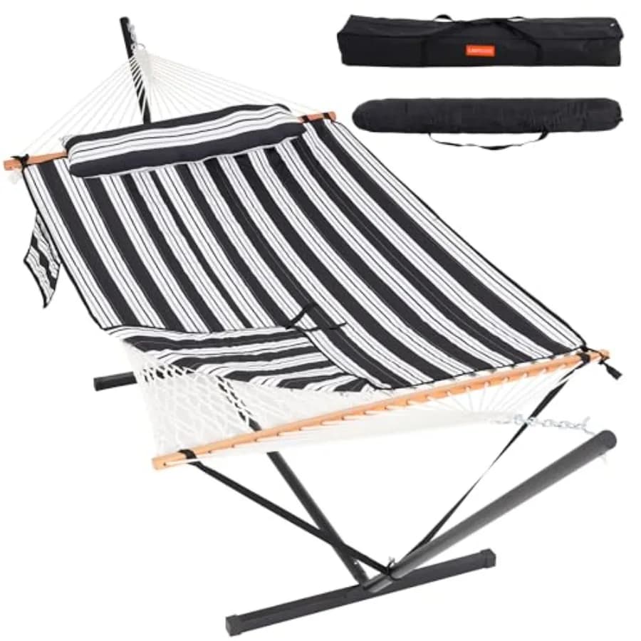 Portable Amaca for 2 Persons with 3.6 Meters Support, Double Lover in Cotton Corda Woven with Bearing Stable for Exterior