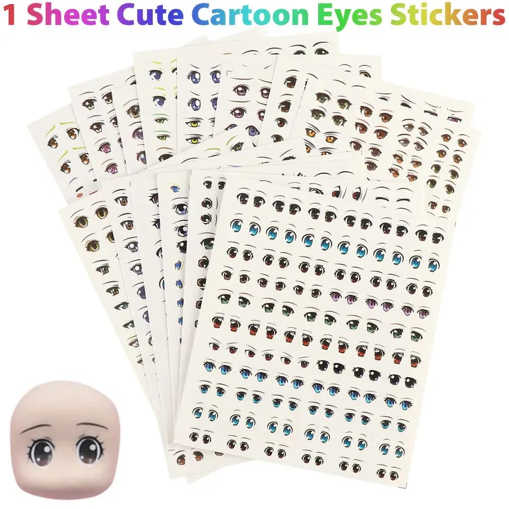 1 Sheet Cute Cartoon Crystal Eyes Stickers DIY Doll Eyes Accessories Anime Figurine Doll Face Organ Paster Clay Decals Toys