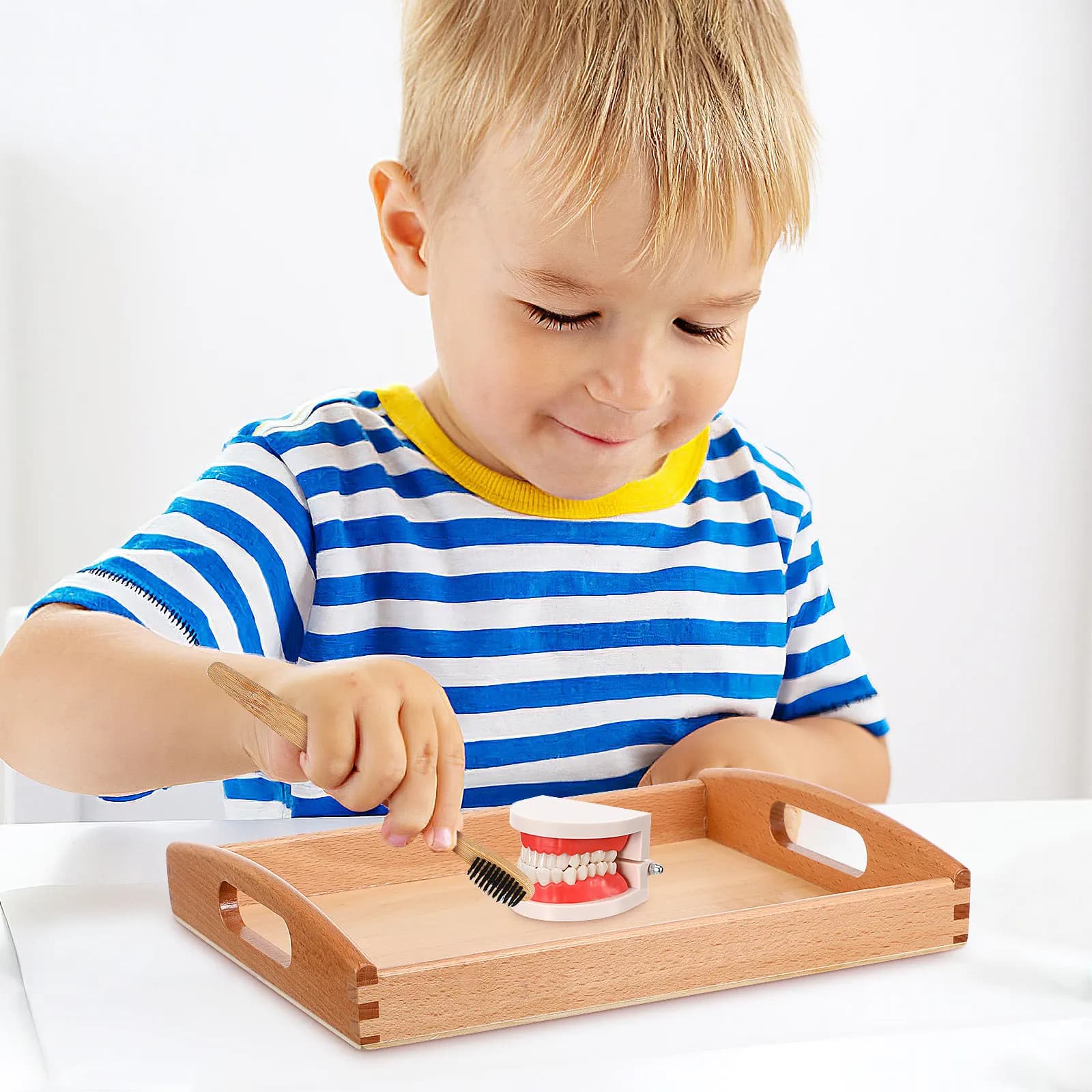 Set per Bambini per Imparare a Spazzolarsi i Denti, Kit Educativo in Legno per lo Sviluppo Cognitivo e l'Intelligenza Precoce