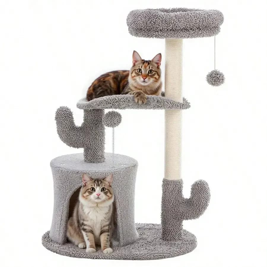 Torre per gatti piccola da 33 pollici, con lettino curvo, cuccia accogliente, per grattare, per gatti da interno