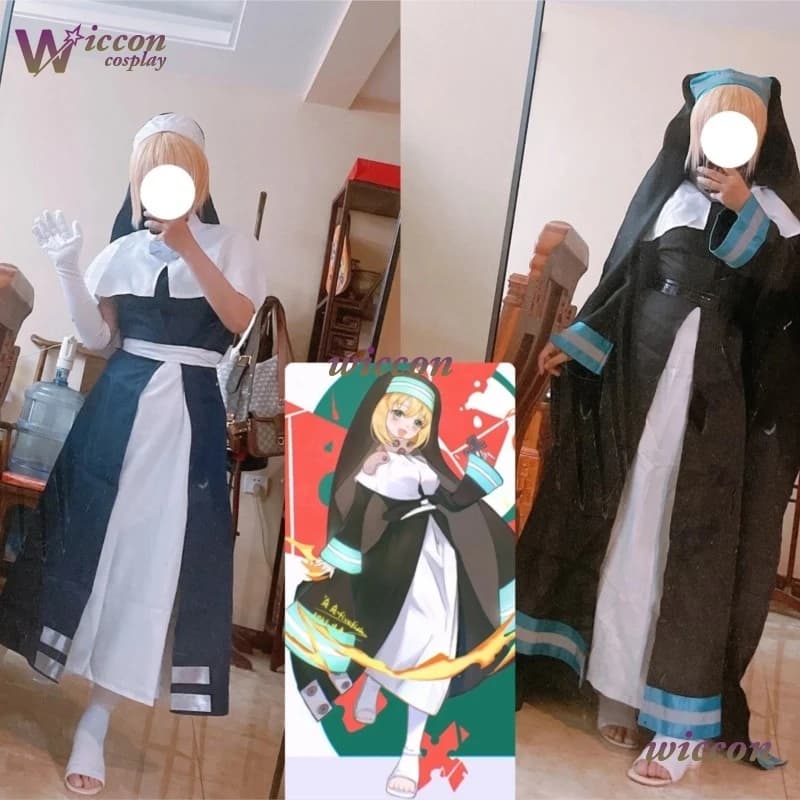 Costume Cosplay Principessa Hibana di Panda Ene no Shouboutai, Abito da Suora Enn Enn Alice 69I5EL3H con Mantello e Sciarpa, Uniforme di Halloween