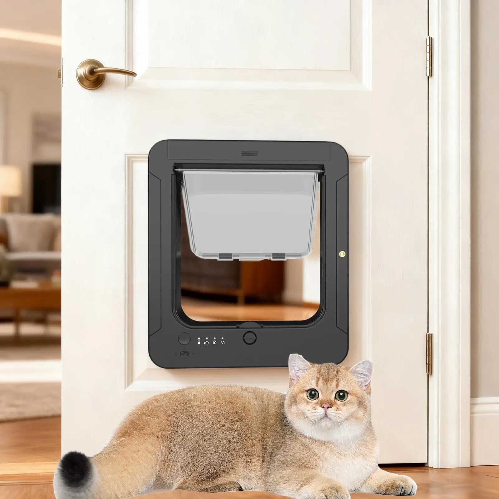 Porta per animali domestici con microchip Porta per animali domestici con chiusura a 4 vie intelligente con telecomando e 2 collari con sensore Cancello per cani con sensore automatico per interni