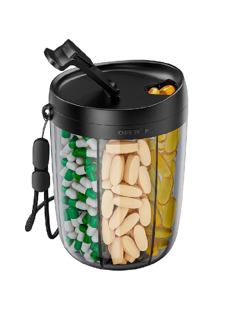 Organizzatore Portapillole Grande a 6 Scomparti, Contenitore per Integratori, Scatola da Viaggio per 7 Tipi di Vitamine, Contenitore per Cannucce