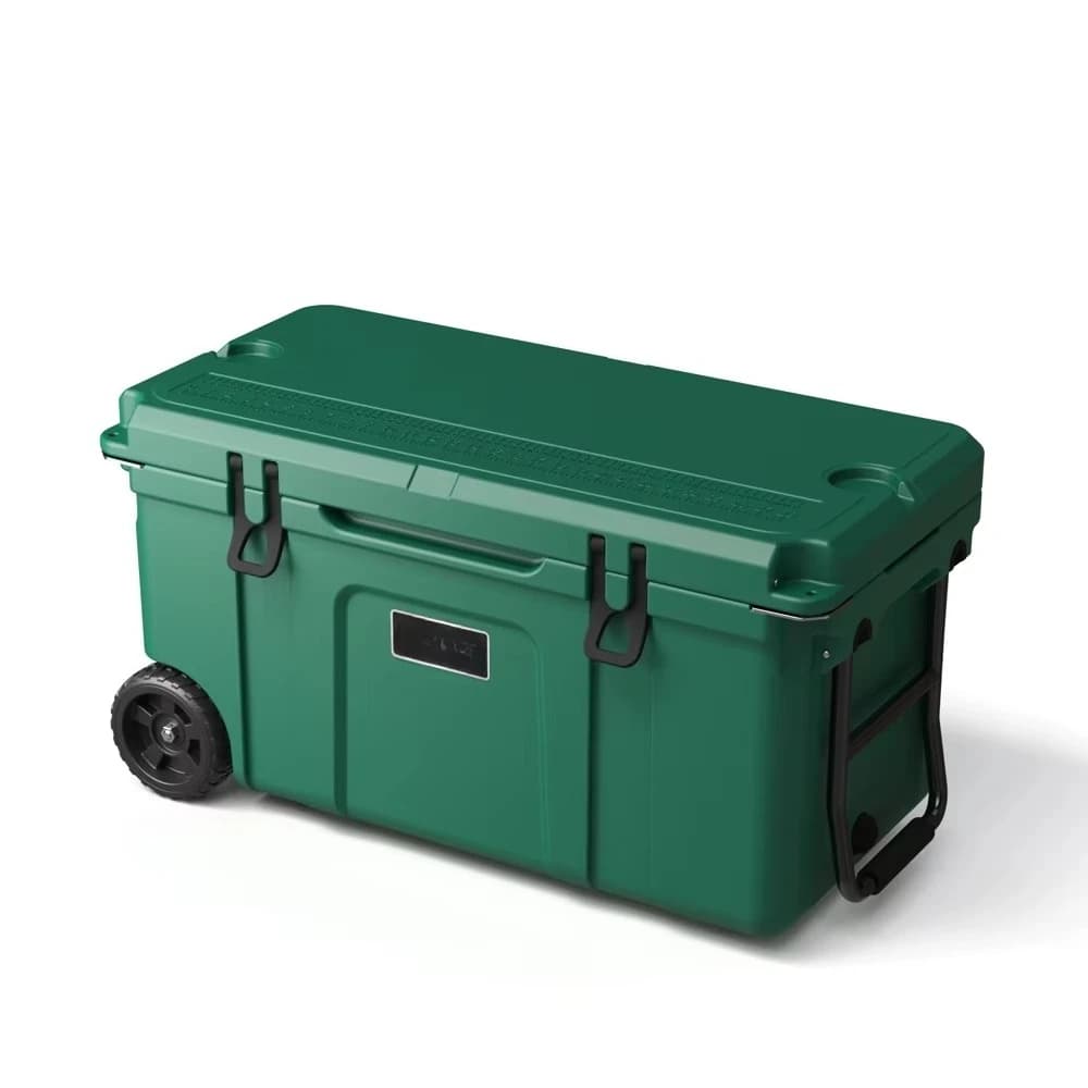 70QT Custom Logo Lunch Insulated Roto Molded Plastic Ice Chest Trolley Cooler Box Outdoor with Wheels for Car Camping