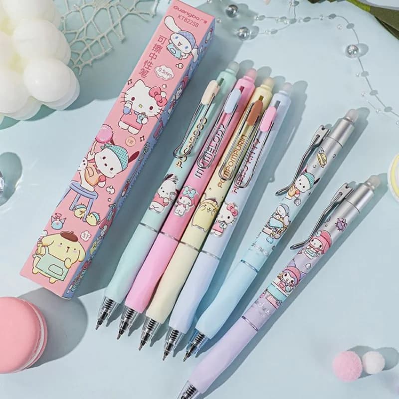 12/24pc KAWAII SANRIO KITTY MELODY POMPOMPURIN GEL cancellabile penna carina 0,5 mm inchiostro nero penne neutre ufficio forniture scolastiche