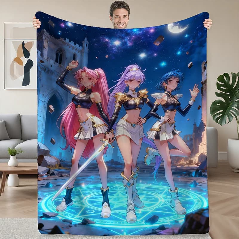 Soft flannel cover K POP Witch Hunting Group Female Warrior Anime, for all seasons, light and friendly for home and travel decoration