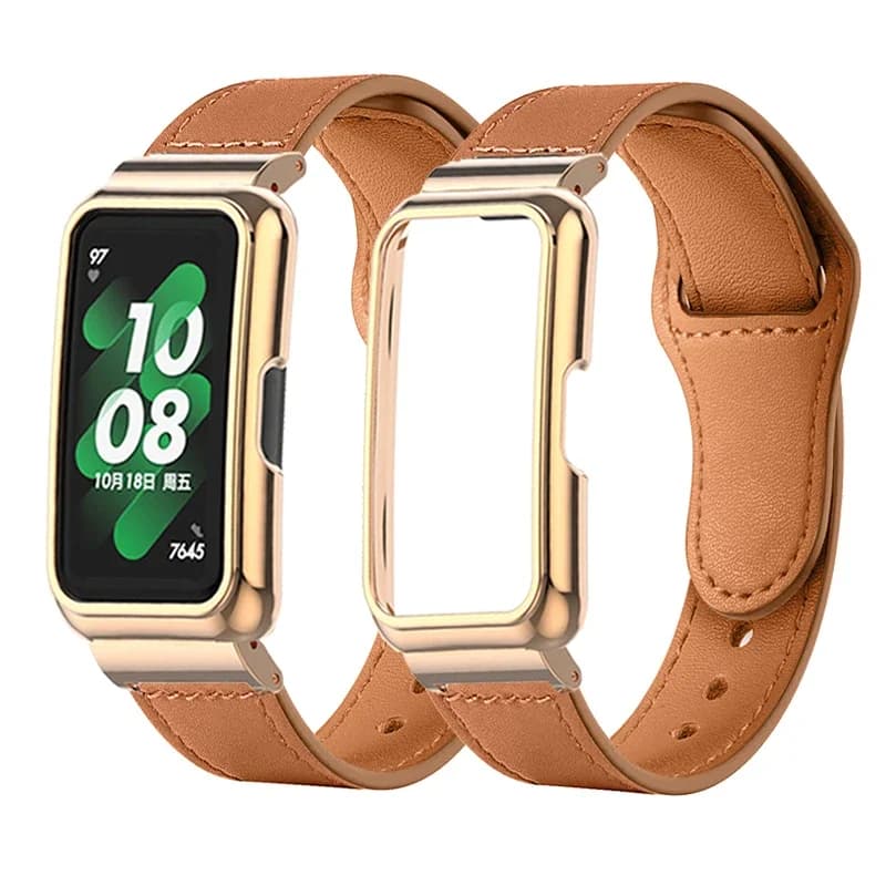 Custodia protettiva in metallo con cinturino in pelle per Honor Band 7 6 Smart Band Accessori Custodia per braccialetto per Huawei Band 7 6 Telaio per cintura