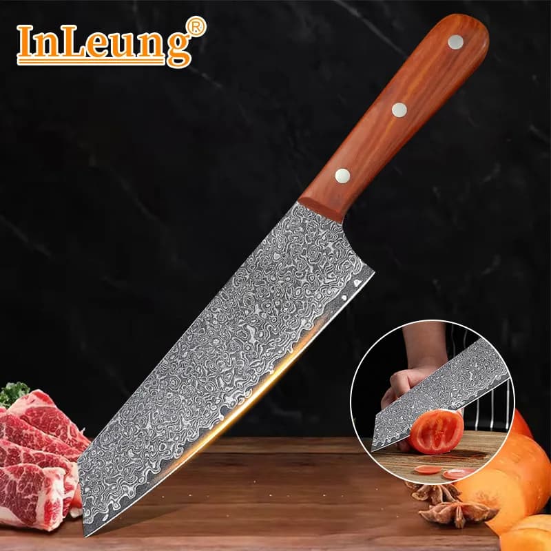 Coltello professionale di Damasco Mannaia da cucina Coltelli da cucina Manico in legno Coltello da macellaio Affettatrice Coltello da chef Utensili da taglio per la casa