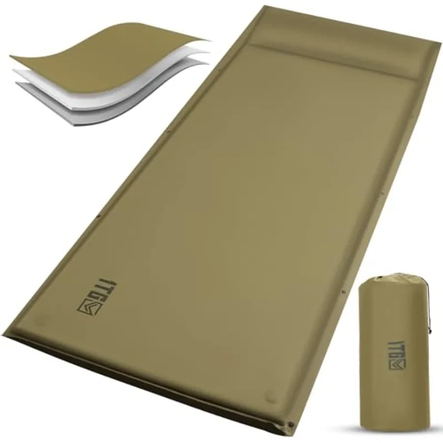 Materassino Autogonfiabile per Campeggio, Materasso Isolante Gonfiabile per l'Inverno con Cuscino, Doppia Valvola, Memory Foam
