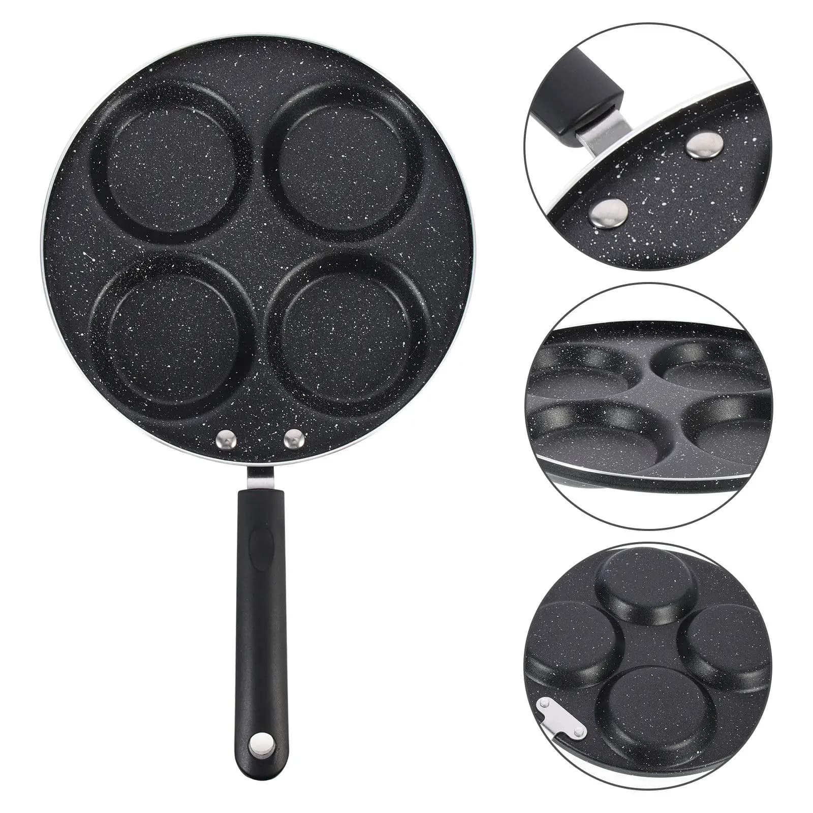 Padella Antiaderente in Alluminio per 4 Uova con Manico Robusto, Multifunzione per Colazione, Facile da Pulire, Accessori per Uova