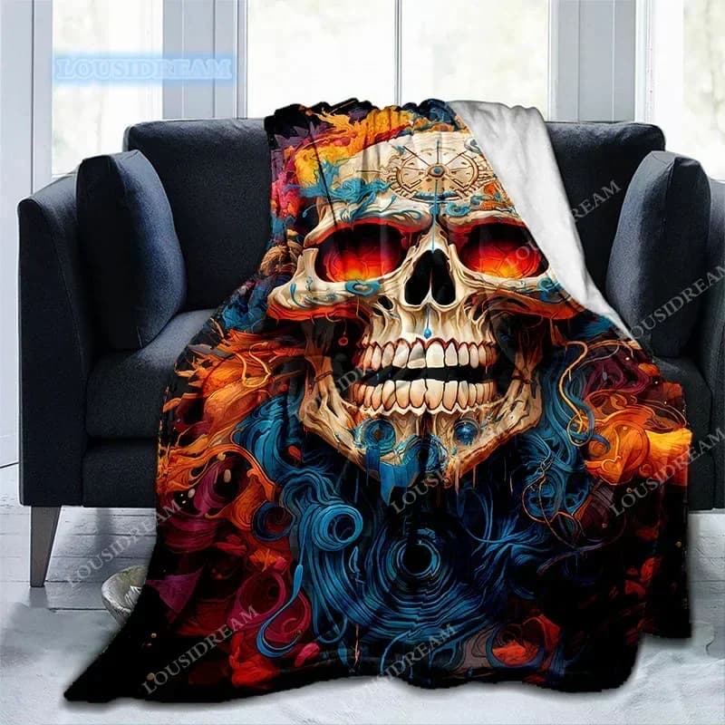 Cover with Halloween skull and pumpkin print, soft and thin, for sofa, bed, car, camping, lunch and gifts A