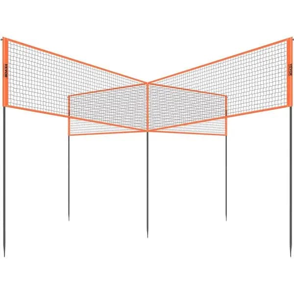 Rete da Pallavolo a 4 Vie, Set Rete da Badminton Regolabile in Altezza per Giardino, Spiaggia, Prato, Portatile per Esterni