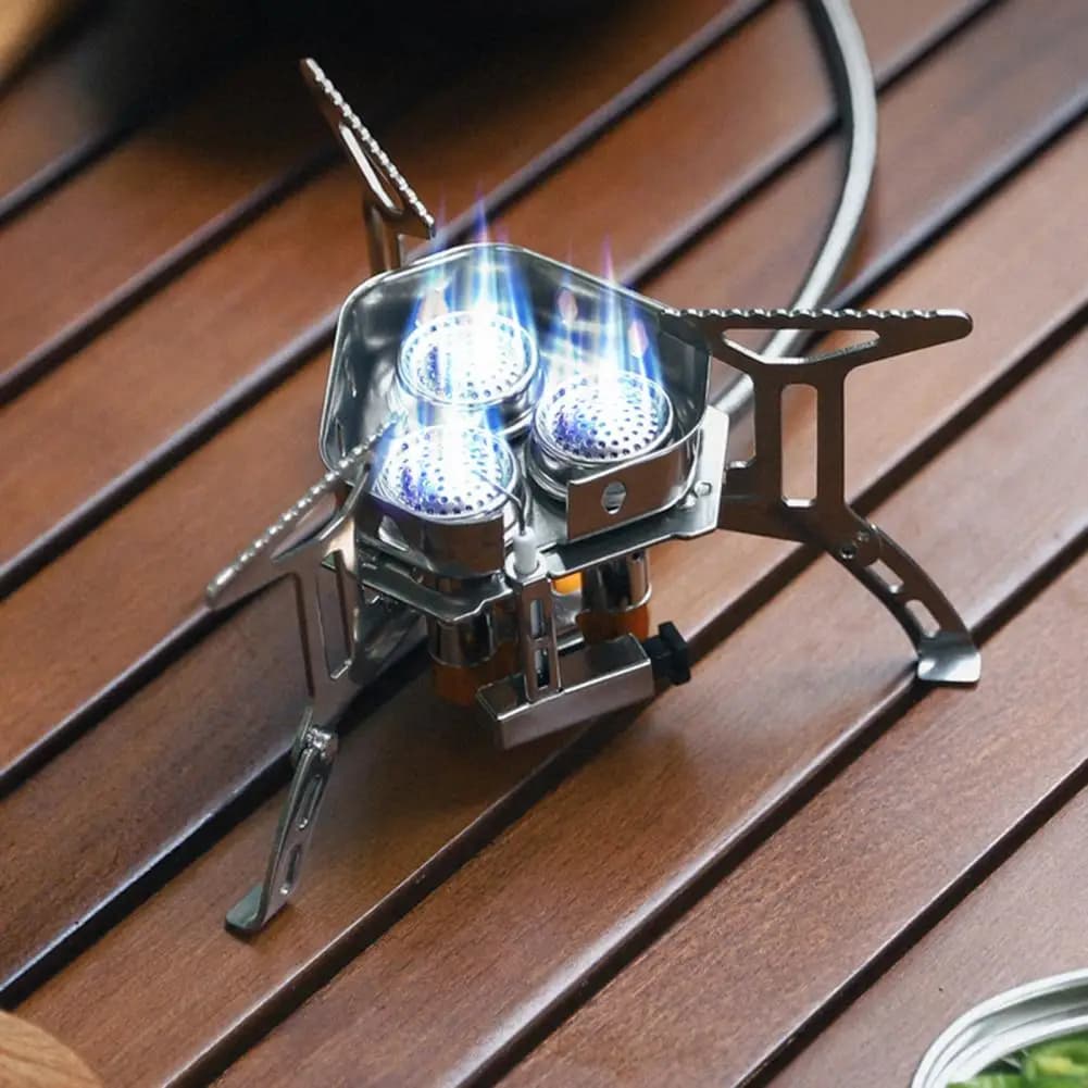 Fornello da campeggio portatile Fornello da campeggio portatile antivento con accensione elettronica Fornello da picnic per escursionismo a 3 bruciatori 6800w per esterno