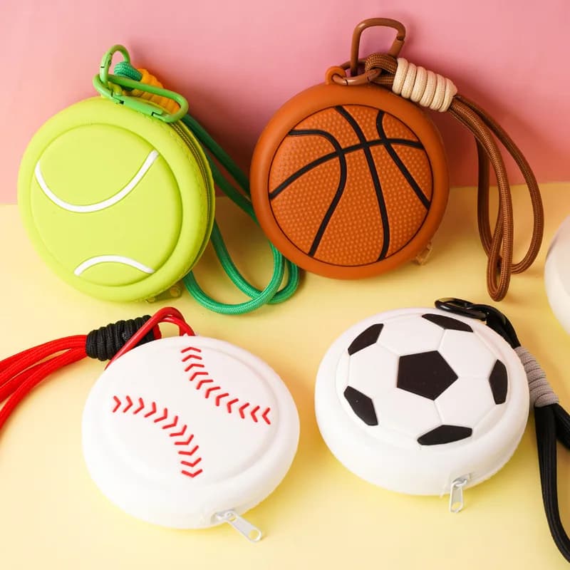 Portamonete in Silicone Stile Sportivo Creativo, Borsa a Forma di Pallone da Basket o Calcio, Custodia per Auricolari, Ciondolo per Zaino, Portachiavi