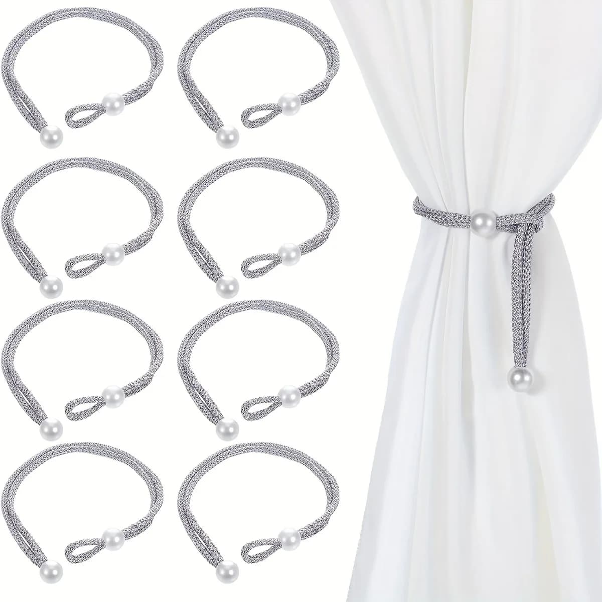 8 Pezzi Eleganti Fermacurtain Regolabili con Chiusura a Perla Grigia, Fermagli Decorativi Premium per Tende, Accessori Eleganti per l'Arredamento di Casa, Hotel, Lobby, Ufficio, Sala Conferenze, per il Fissaggio delle Tende delle Finestre
