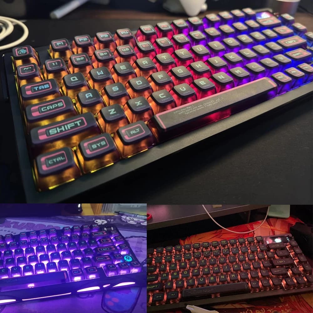 Binario Cyberpunk Copritasti Retroilluminato Budino PBT Copritasto Tastiera Meccanica Dye Sub 108 Chiave ASA Copritasti Tastiera Da Gioco Caps FAI DA TE