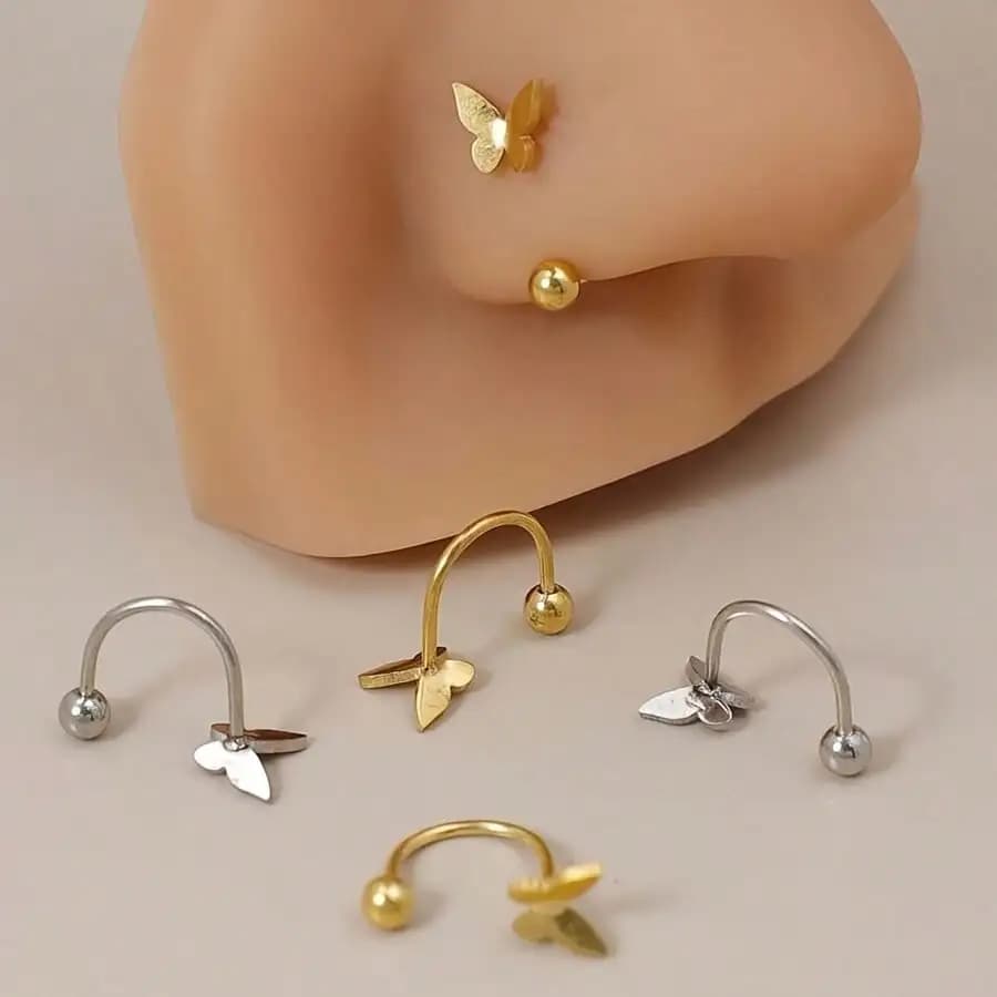 Anello da Naso a Farfalla da Donna, Gioiello Minimalista per Piercing, Orecchino da Naso Y2K Trendy in Oro e Argento per Uso Quotidiano, Feste e Regali