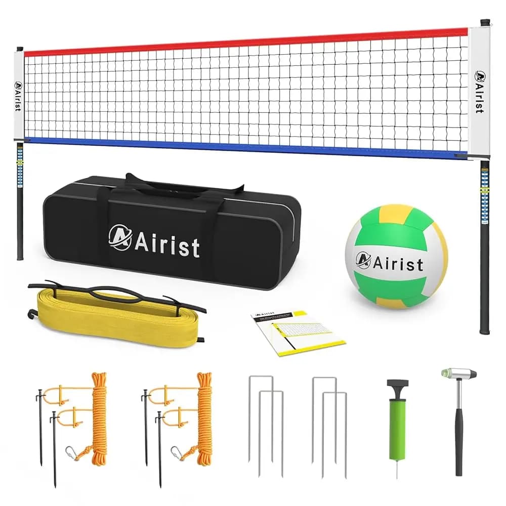 Set di Rete da Pallavolo Portatile, Rete Professionale per Pallavolo da Giardino e Spiaggia, Rete da Pallavolo per Esterni con Altezza Regolabile