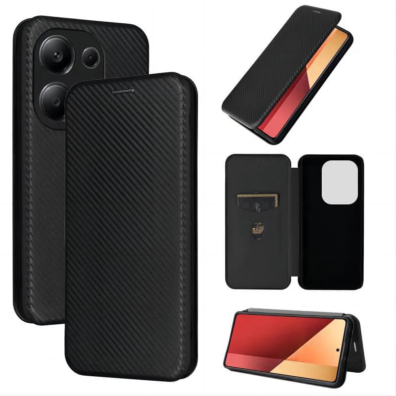 Custodia a libro in pelle con copertina in fibra di carbonio per Xiaomi POCO F6 F5 F4 F3 X6 X5 Pro X4 GT X3 Chiusura magnetica Coque