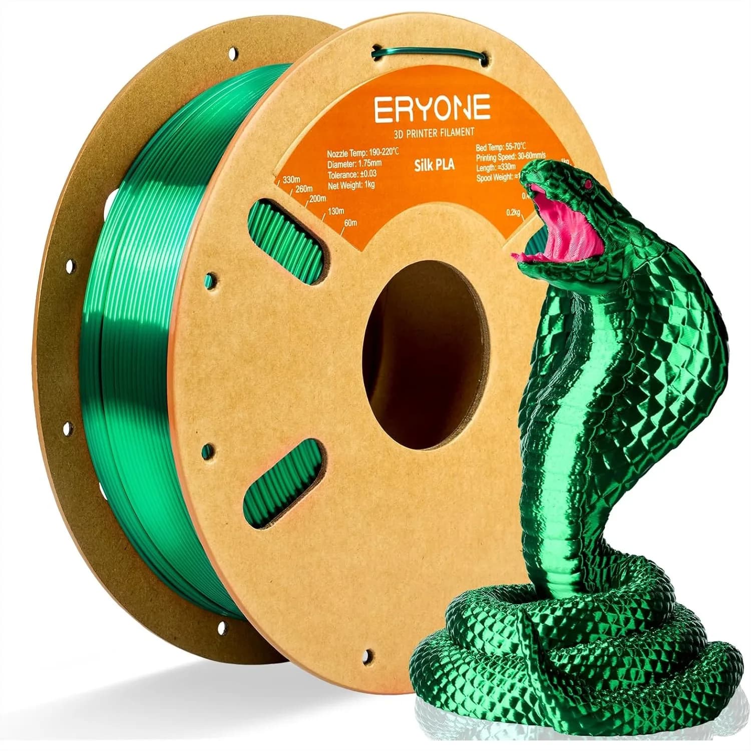 Filamento PLA Seta per Stampante 3D, 1.75mm +/- 0.03mm, 1kg (2.1LBS)/Bobina, Verde Seta