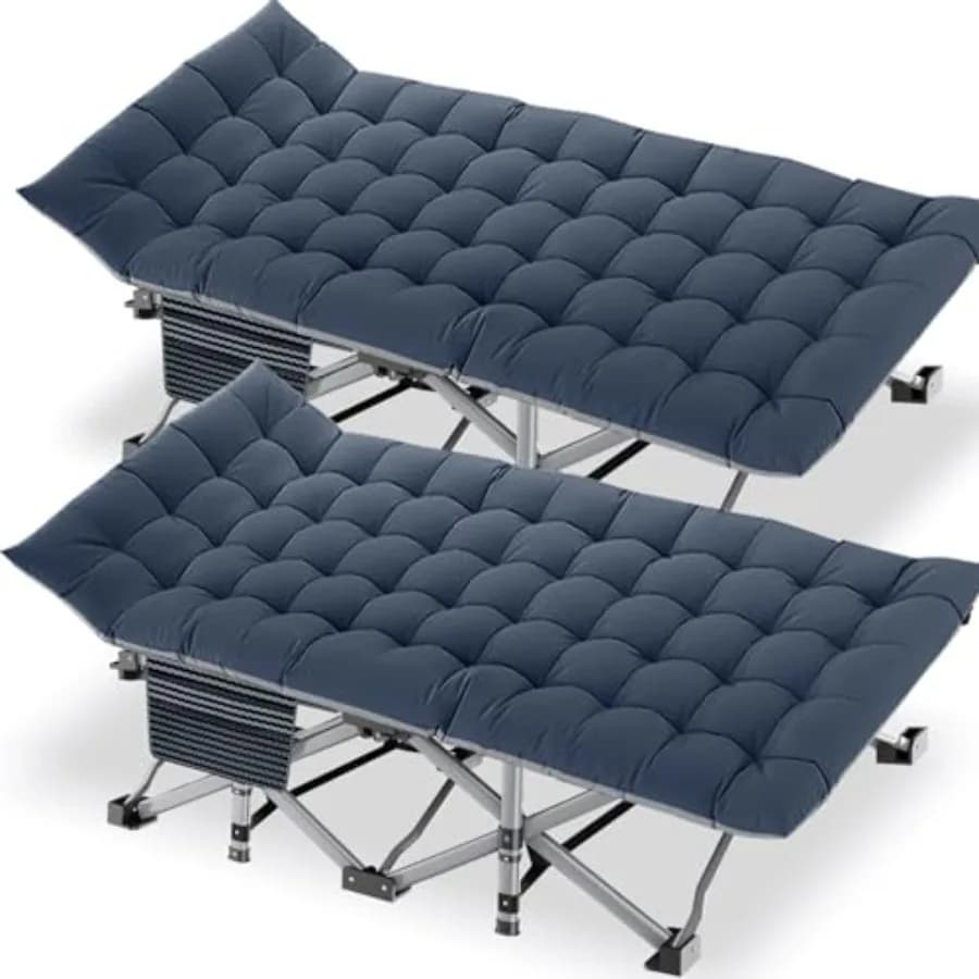 Lettino da campeggio pieghevole XXL con materasso, confezione da 2, lettino pieghevole resistente per adulti, letto portatile da esterno con borsa per il trasporto T