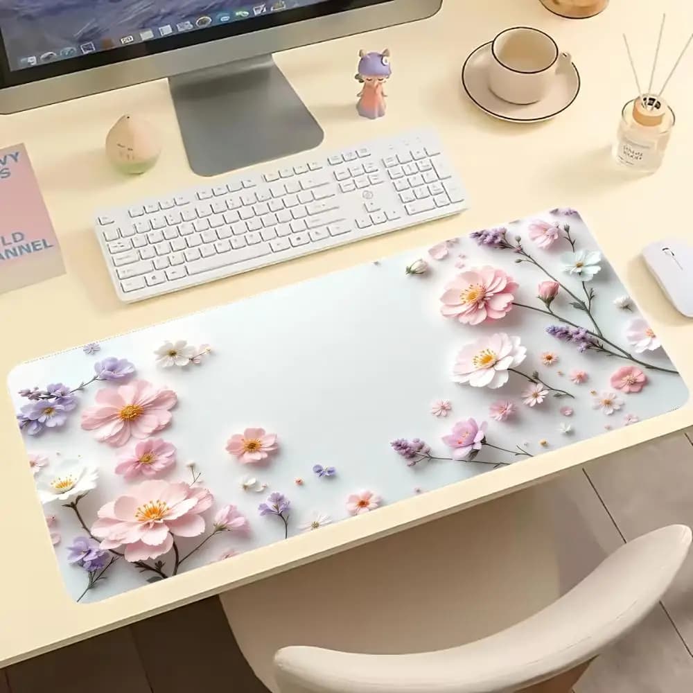 Floral Large Desk Mat Non-Slip Gaming Mouse Pad Extended Keyboard Mat Office Computer Desk Carpet Cute Decor for Girls
