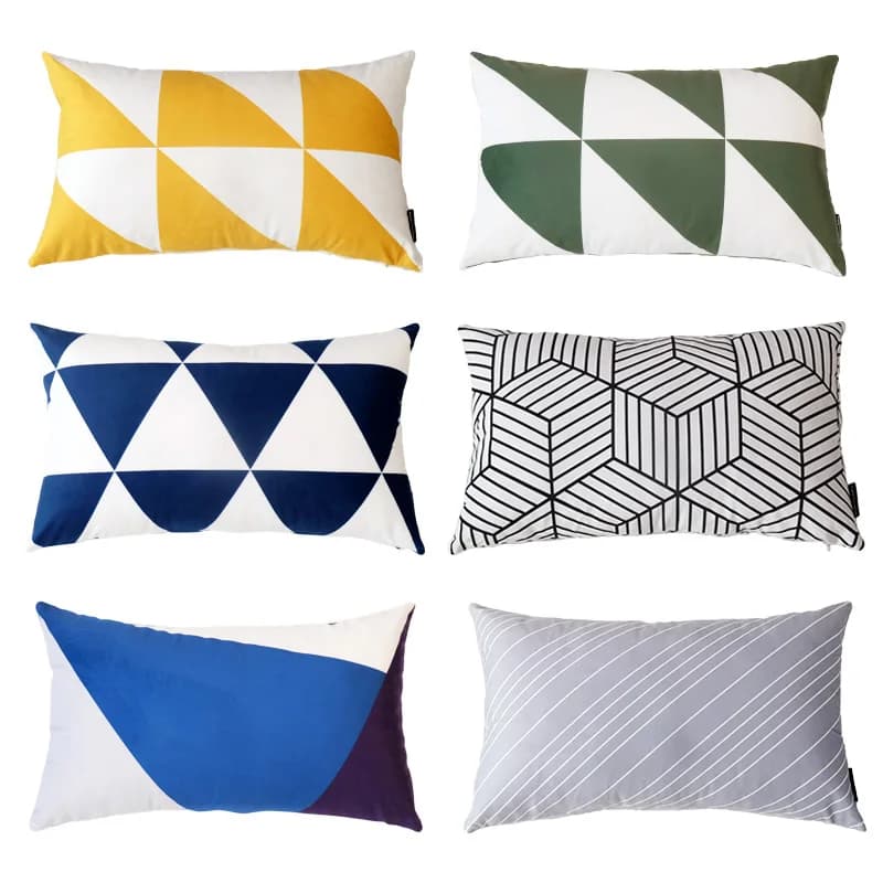 Nordic Style Velvet Pillow Modern Simple Geometry Office Rectangular Backrest Waist Cushion Cover Home Decorative Pillow