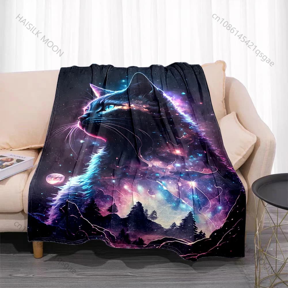 1 coperta con stampa di nuvole da sogno con gatti cosmici al neon, materiale in flanella, morbida e calda, per tutte le stagioni, casa, campeggio, picnic, camper
