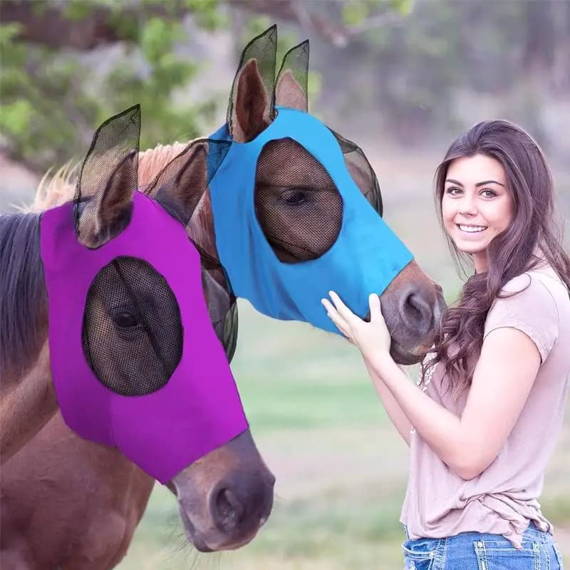 1pc Stretch Horse Fly Mask Mesh Bug Eye Cover Anti Insect Equine Face Shield for Summer Pasture Use