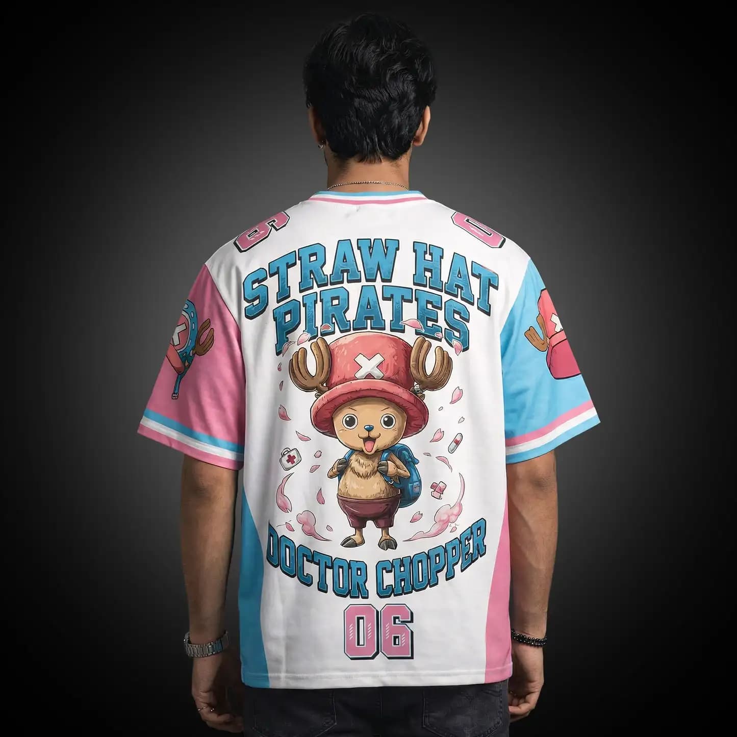 Nuova Maglia Tony Chopper 06 One Piece 2026 da Uomo, Manica Corta, Collo a V, Rosa Blu, Grafica Anime, Casual Streetwear