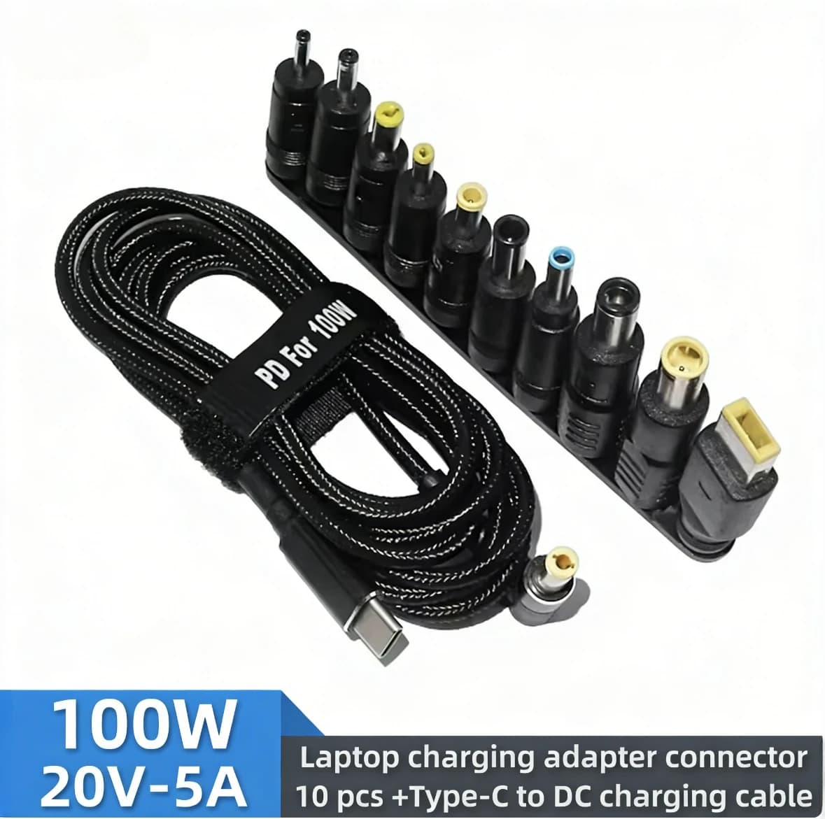 Adattatore di alimentazione CC da 100 W con connettore USB di tipo C, cavo di ricarica rapida universale per laptop Lenovo, Asus, HP, Acer
