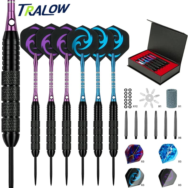 TRALOW 6 freccette professionali combinate con punte in acciaio - freccette in metallo durevoli per migliorare la precisione, per l'allenamento e il competitivo