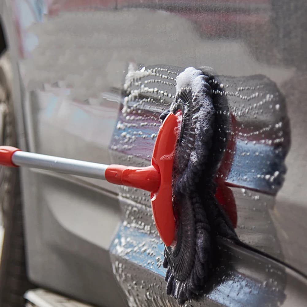 Spazzola per Lavaggio Auto con Doppia Testa in Schiuma, Manico Allungabile, Mop per Pulizia Lunghetto, Manutenzione e Pulizia di Parabrezza, Tetto e Finestrini