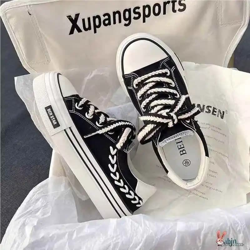 Scarpe da Donna in Tela, Sneakers Casual Sportive alla Moda con Suola Spessa, Collezione Primavera-Autunno