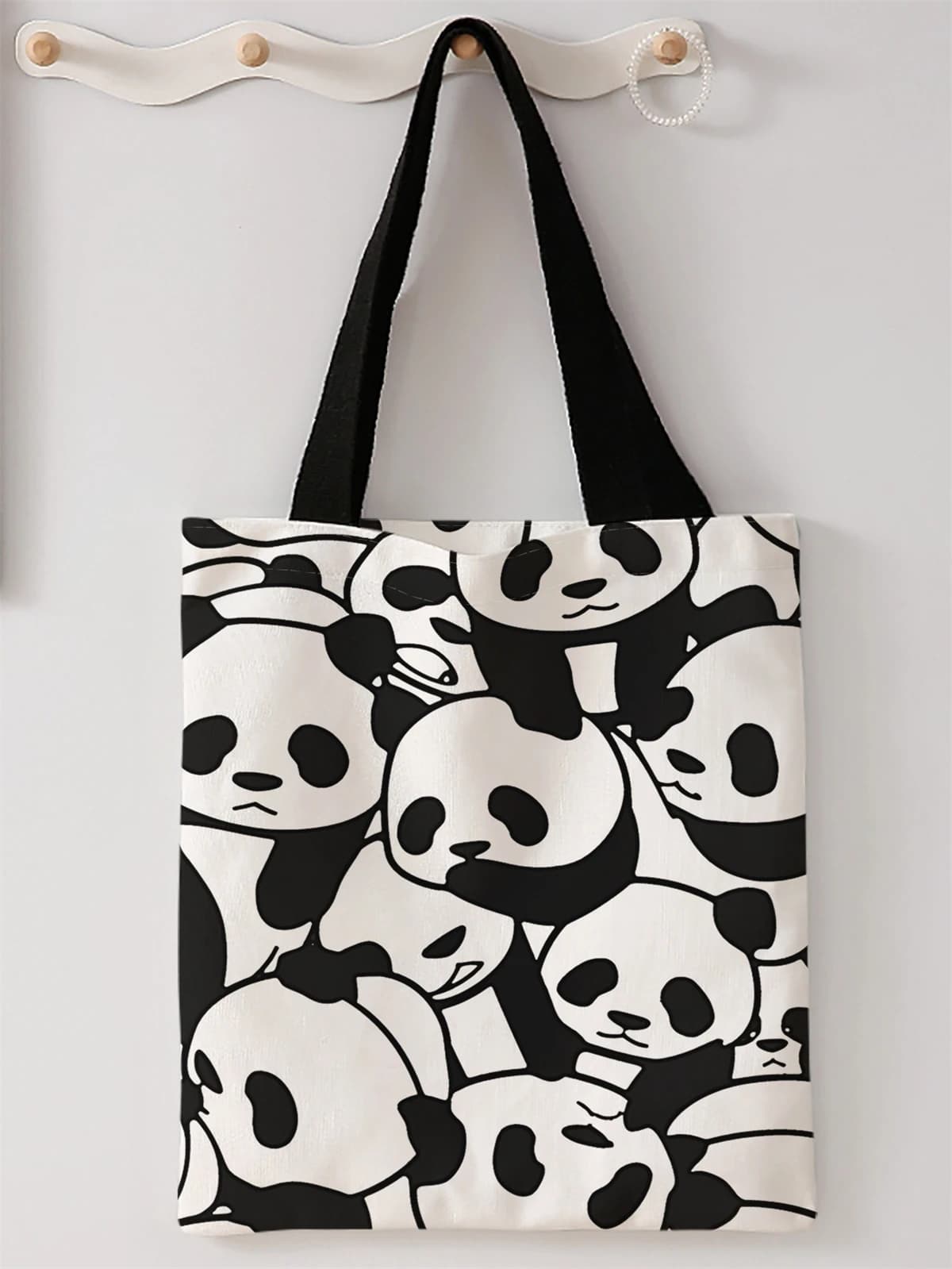 Borsa casual stampata con motivo Panda, zaino alla moda riutilizzabile, borsa multifunzionale, borsa per la spesa in tela