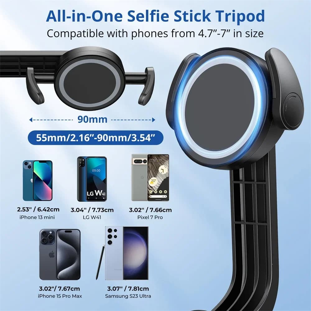 Treppiede per selfie stick Magsafe con magnete N52 - Supporto per telefono estensibile da 64 pollici e telecomando Bluetooth per Iphone serie 15/14/13/12