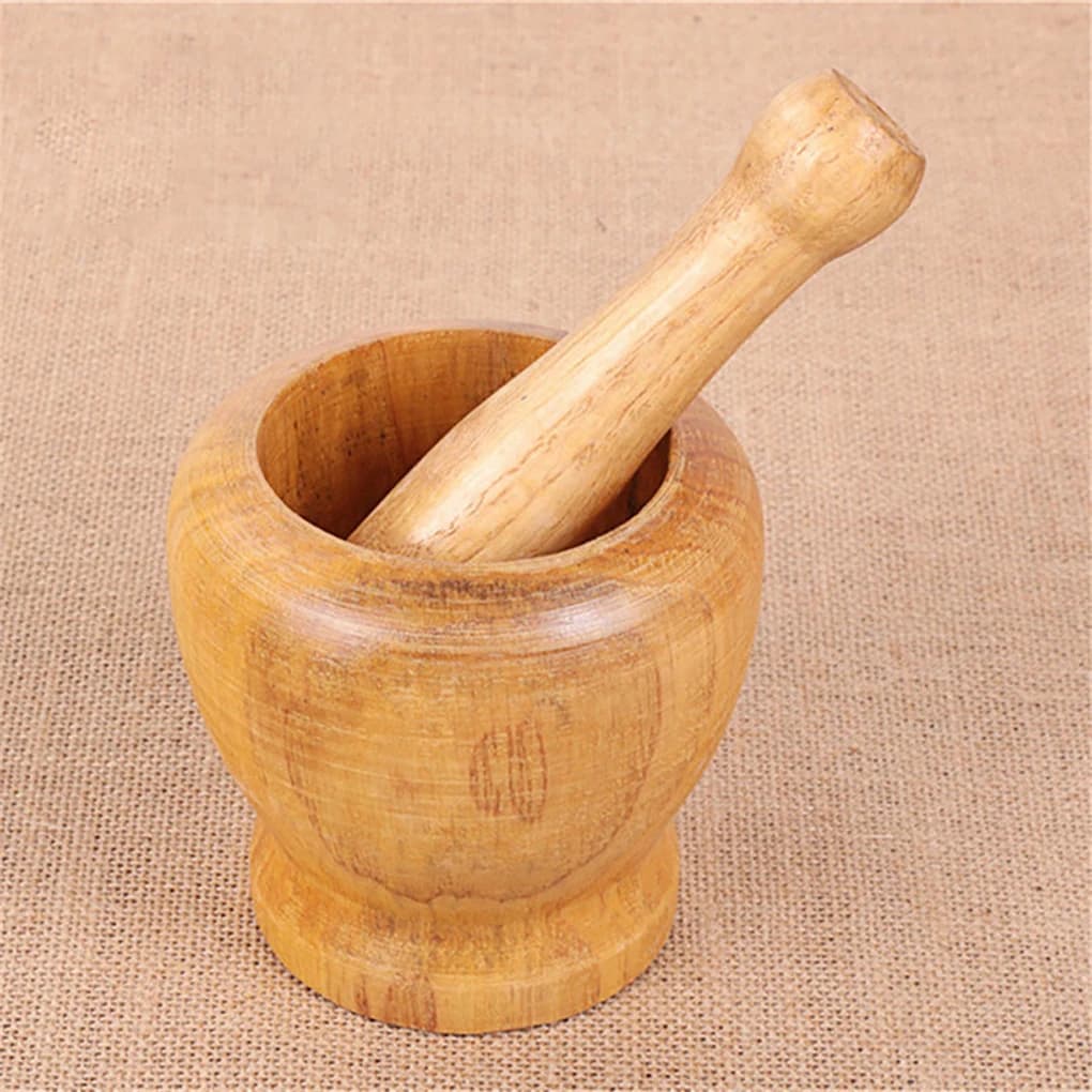 Set di mortaio e pestello in legno, frantoio per spezie e pepe in legno, smerigliatrice per erbe, ciotola per mescolare aglio, utensile da cucina