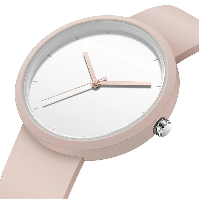 Minimalist watch for women, 41 mm case, rubber strap with PVD finish
