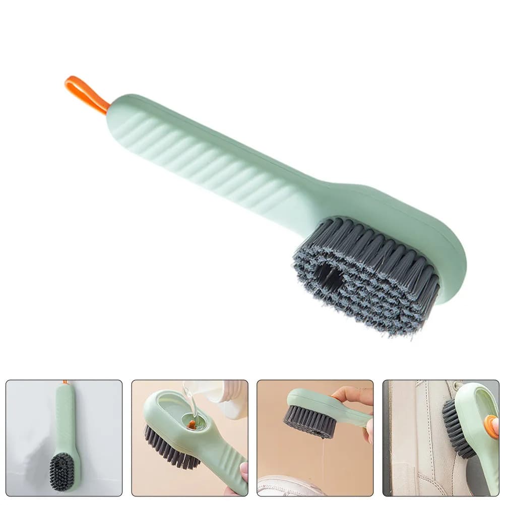 2Pcs Shoe Brush Cleaning Brush with Soap Dispenser Multi Purpose Wall Mountable Space Saving for Sneakers Laundry Bathroom